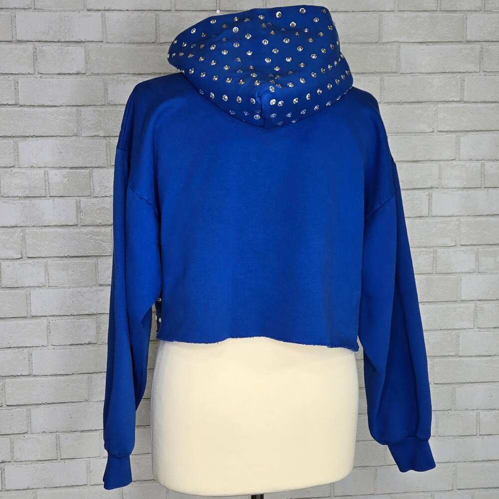 Furst Of A Kind Vintage Upcycled Buffalo Bills Cropped Jeweled Hoodie - Picture 2 of 5